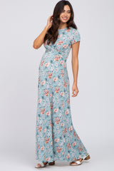 Aqua Floral Twist Maternity Maxi Dress