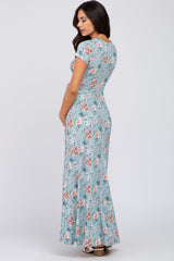 Aqua Floral Twist Maternity Maxi Dress