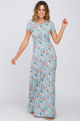 Aqua Floral Twist Maternity Maxi Dress