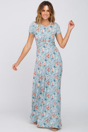 Aqua Floral Twist Maxi Dress