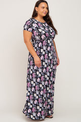 Black Floral Twist Plus Maxi Dress