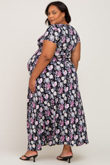 Black Floral Twist Maternity Plus Maxi Dress