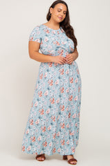 Aqua Floral Twist Maternity Plus Maxi Dress