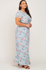 Aqua Floral Twist Plus Maxi Dress