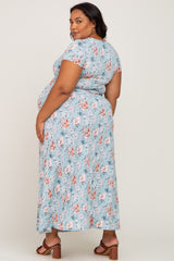 Aqua Floral Twist Maternity Plus Maxi Dress