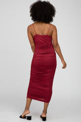 Burgundy Ruched Fitted Maxi Dress