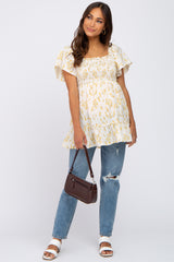 Cream Floral Smocked Side Pocket Maternity Top