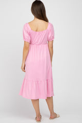 Pink Square Neckline Maternity Midi Dress