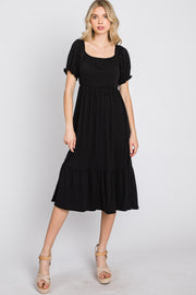 Black Square Neckline Midi Dress