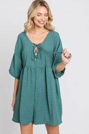 Teal Lace Up Romper