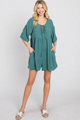 Teal Lace Up Romper