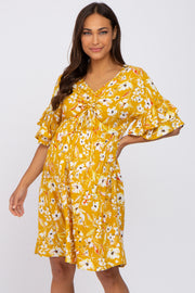 Yellow Floral Cinched Front Maternity Dress