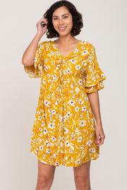 Yellow Floral Cinched Front Dress