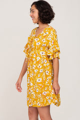 Yellow Floral Cinched Front Dress