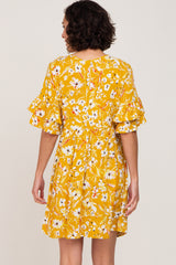 Yellow Floral Cinched Front Dress