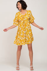 Yellow Floral Cinched Front Dress