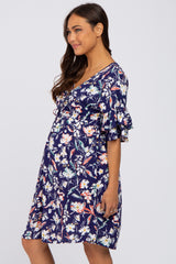 Navy Floral Cinched Front Maternity Dress