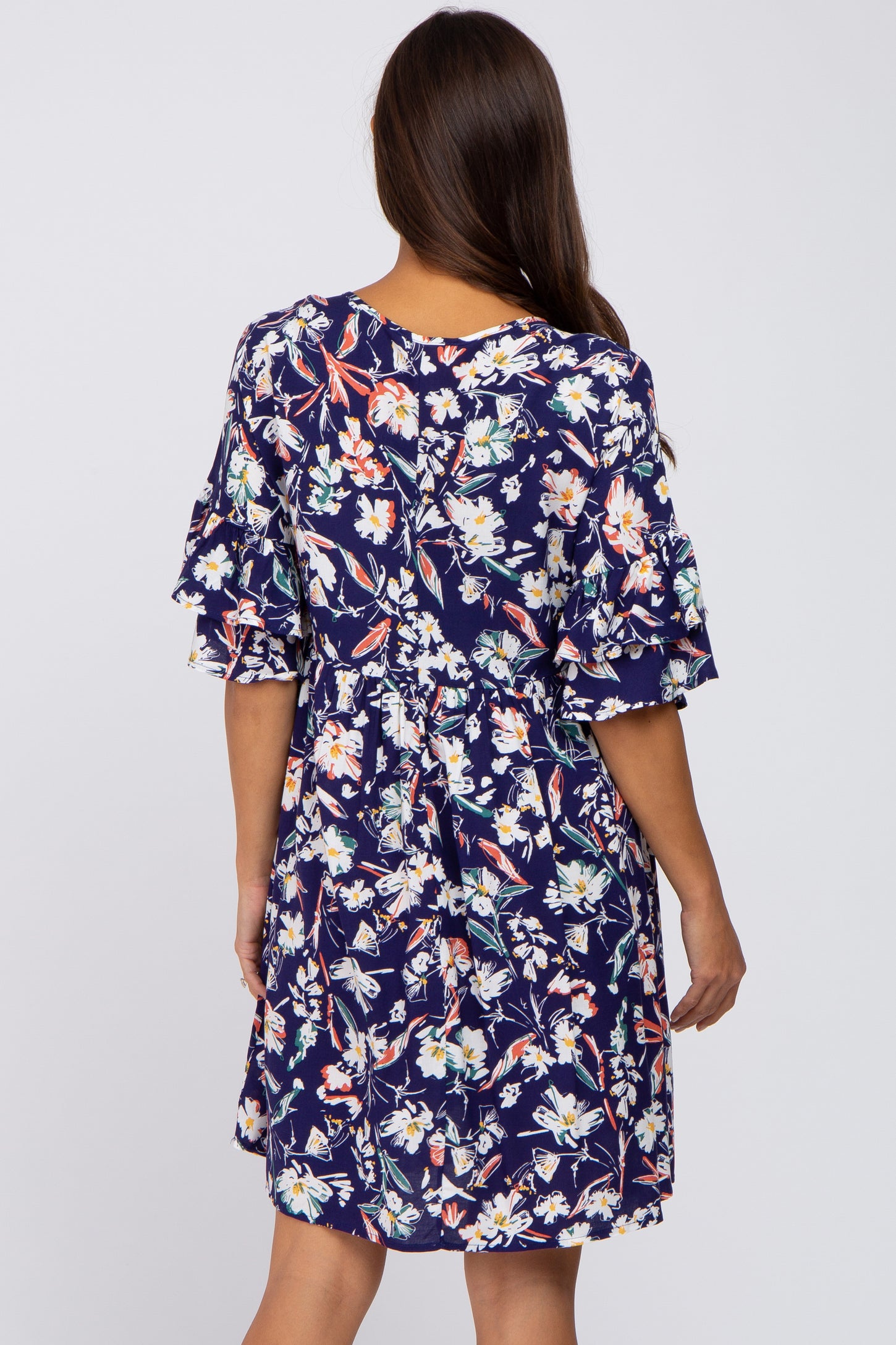 Navy Floral Cinched Front Maternity Dress– PinkBlush
