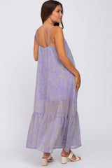 Lavender Chiffon Tropical Leaf Maternity Maxi Dress