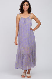 Lavender Chiffon Tropical Leaf Maxi Dress