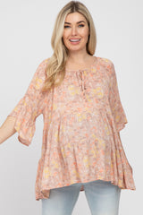 Peach Floral Tiered Front Tie Maternity Blouse