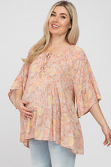 Peach Floral Tiered Front Tie Maternity Blouse