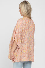 Peach Floral Tiered Front Tie Maternity Blouse