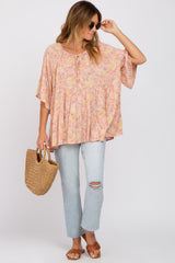 Peach Floral Tiered Front Tie Maternity Blouse