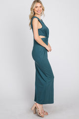 Teal Sleeveless Twist Cutout Midi Dress