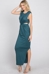 Teal Sleeveless Twist Cutout Midi Dress