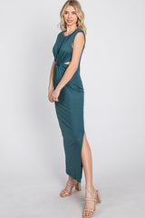 Teal Sleeveless Twist Cutout Midi Dress