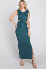 Teal Sleeveless Twist Cutout Maternity Midi Dress