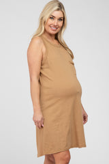 Camel Pocket Front Sleeveless Maternity Dress