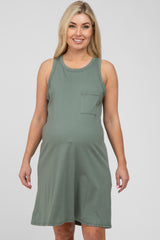 Light Olive Pocket Front Sleeveless Maternity Dress