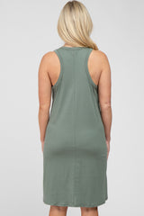 Light Olive Pocket Front Sleeveless Maternity Dress