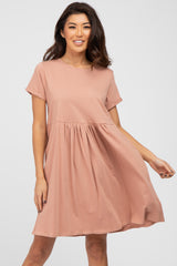 Mauve Cuffed Short Sleeve Babydoll Dress