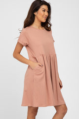 Mauve Cuffed Short Sleeve Babydoll Dress