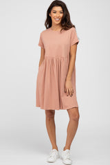 Mauve Cuffed Short Sleeve Babydoll Dress