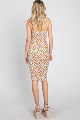 Ivory Floral Ribbed Fitted Dress