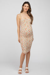 Ivory Floral Ribbed Fitted Maternity Dress