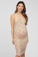 Ivory Floral Ribbed Fitted Maternity Dress