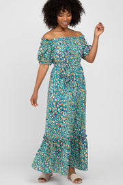 Jade Printed Off Shoulder Ruffle Hem Maxi Dress