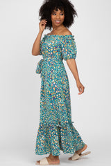 Jade Printed Off Shoulder Ruffle Hem Maxi Dress