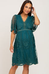 Forest Green Lace Mesh Overlay Maternity Dress