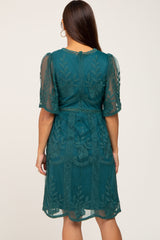 Forest Green Lace Mesh Overlay Maternity Dress