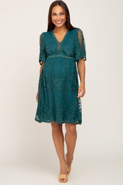 Forest Green Lace Mesh Overlay Maternity Dress