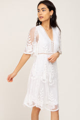 Ivory Lace Mesh Overlay Dress