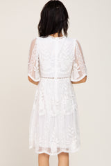 Ivory Lace Mesh Overlay Dress