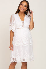 Ivory Lace Mesh Overlay Maternity Dress