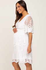 Ivory Lace Mesh Overlay Maternity Dress